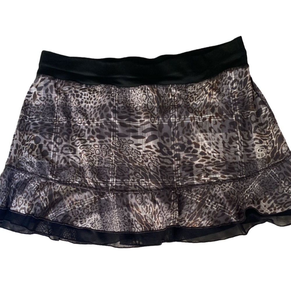Sofiabella Leopard Print Skort - L brown black , nylon spandex